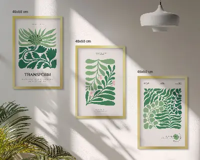 Set de 3 cuadros para salón con diseño de formas de plantas de hojas verdes