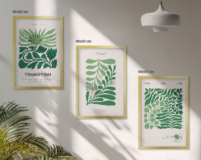 Set de 3 cuadros para salón Formas de plantas de hojas verdes