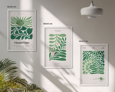Set de 3 cuadros para salón Formas de plantas de hojas verdes