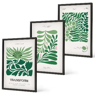 Set de 3 cuadros para salón con diseño de formas de plantas de hojas verdes