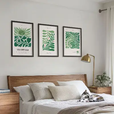 Set de 3 cuadros para salón con diseño de formas de plantas de hojas verdes