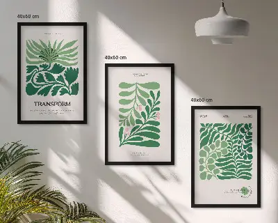 Set de 3 cuadros para salón con diseño de formas de plantas de hojas verdes