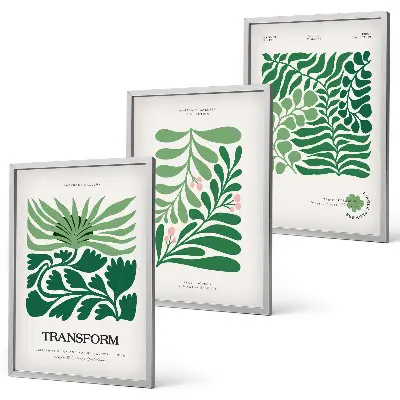Set de 3 cuadros para salón con diseño de formas de plantas de hojas verdes