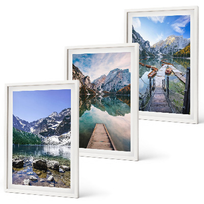 Set de 3 cuadros para salón Montañas, lagos, muelles de madera