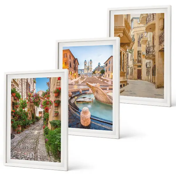 Set de 3 cuadros para salón decoración con diseño de las encantadoras calles de la fuente