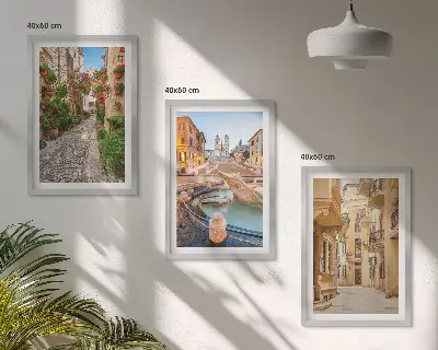 Set de 3 cuadros para salón decoración con diseño de las encantadoras calles de la fuente