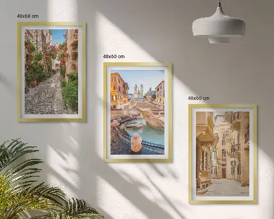 Set de 3 cuadros para salón decoración con diseño de las encantadoras calles de la fuente