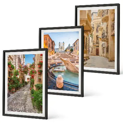 Set de 3 cuadros para salón decoración con diseño de las encantadoras calles de la fuente