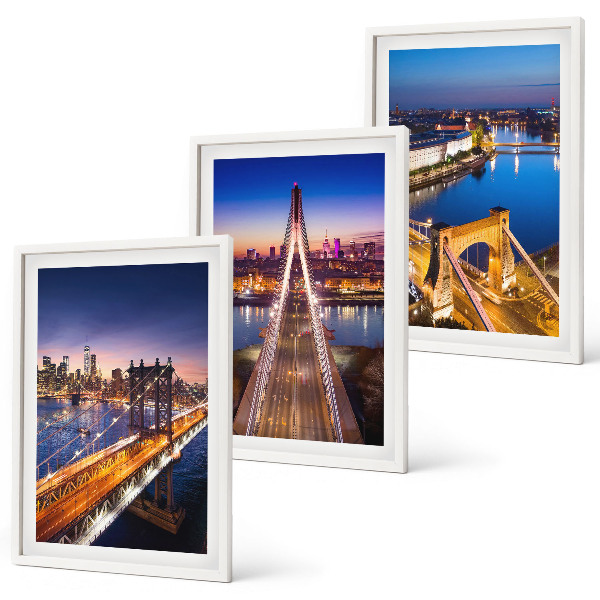 Juego de 3 cuadros Ciudades de noche, puentes, ríos