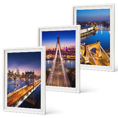 Juego de 3 cuadros Ciudades de noche, puentes, ríos