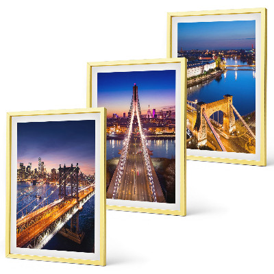 Juego de 3 cuadros Ciudades de noche, puentes, ríos