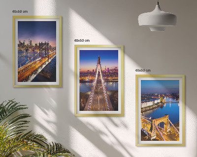 Juego de 3 cuadros Ciudades de noche, puentes, ríos