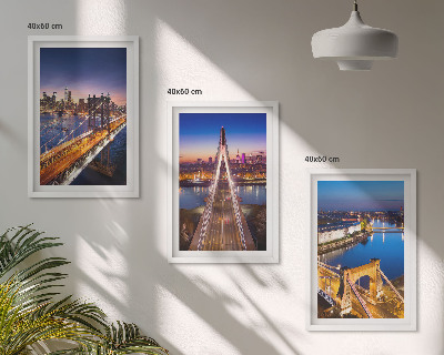 Juego de 3 cuadros Ciudades de noche, puentes, ríos