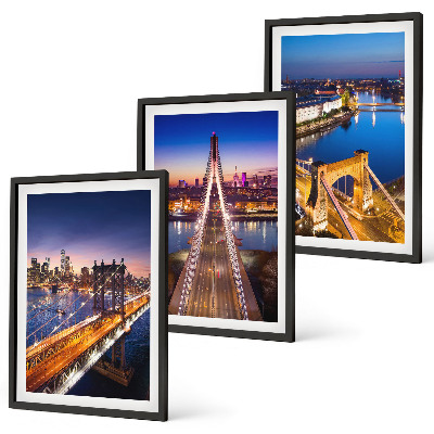 Juego de 3 cuadros Ciudades de noche, puentes, ríos