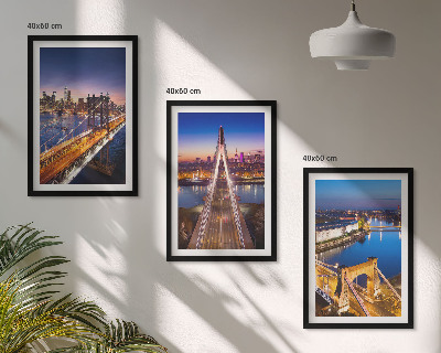 Juego de 3 cuadros Ciudades de noche, puentes, ríos