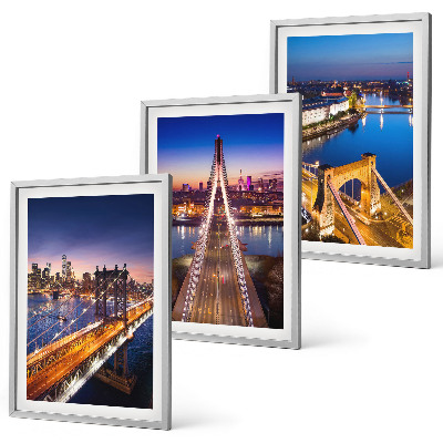 Juego de 3 cuadros Ciudades de noche, puentes, ríos