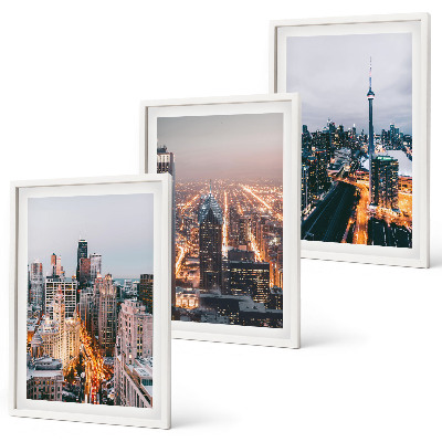 Set de 3 cuadros para salón Ciudades de noche, rascacielos iluminados