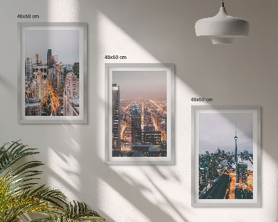 Set de 3 cuadros para salón Ciudades de noche, rascacielos iluminados