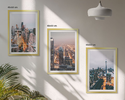 Set de 3 cuadros para salón Ciudades de noche, rascacielos iluminados