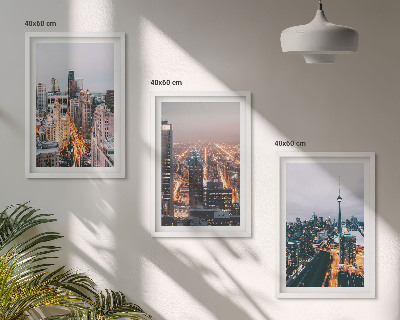 Set de 3 cuadros para salón Ciudades de noche, rascacielos iluminados