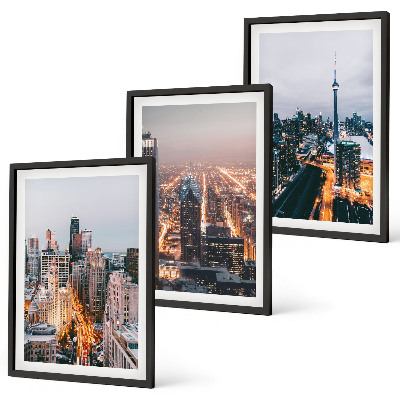 Set de 3 cuadros para salón Ciudades de noche, rascacielos iluminados
