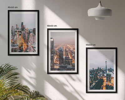 Set de 3 cuadros para salón Ciudades de noche, rascacielos iluminados