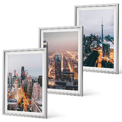 Set de 3 cuadros para salón Ciudades de noche, rascacielos iluminados