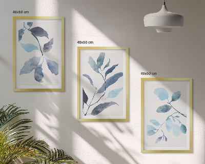 Set de 3 cuadros para salón Acuarela de hojas azules