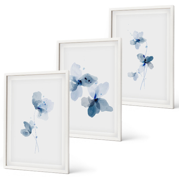 Juego de 3 cuadros Flores azules