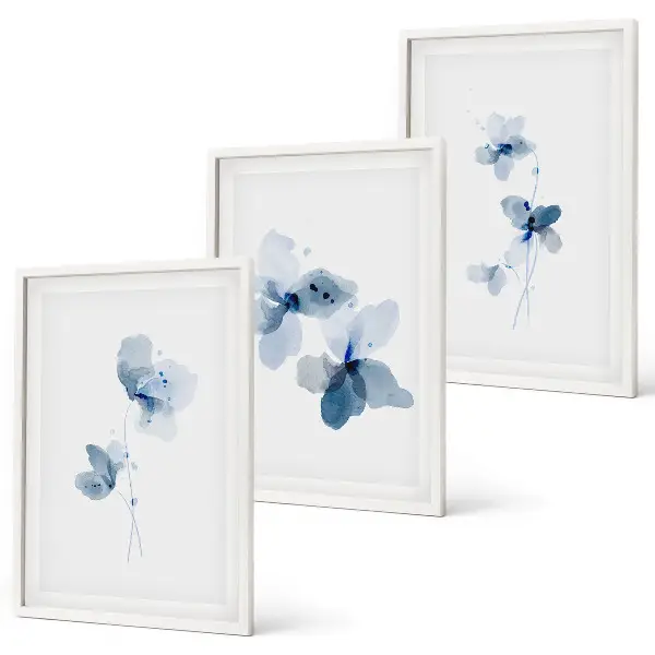 Flores azules juego de 3 cuadros