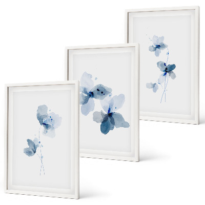 Juego de 3 cuadros Flores azules