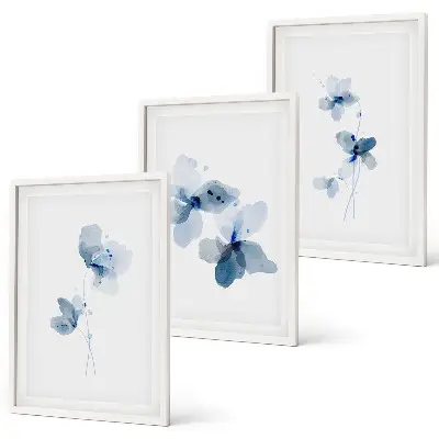 Flores azules juego de 3 cuadros