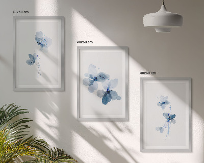 Juego de 3 cuadros Flores azules