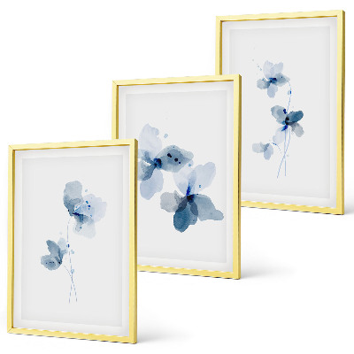 Juego de 3 cuadros Flores azules