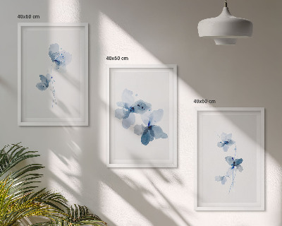 Juego de 3 cuadros Flores azules
