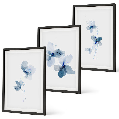 Juego de 3 cuadros Flores azules
