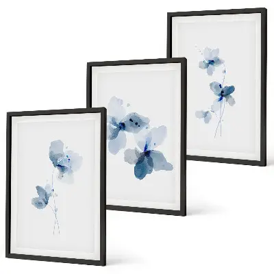 Flores azules juego de 3 cuadros