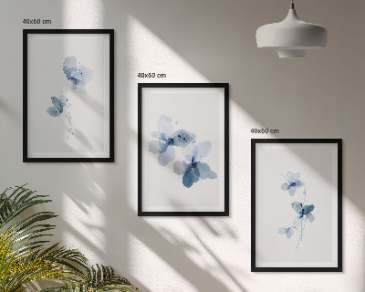 Juego de 3 cuadros Flores azules