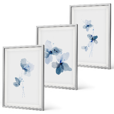 Juego de 3 cuadros Flores azules