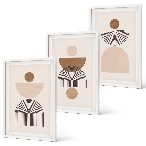 Set de 3 cuadros para salón Formas abstractas marrones