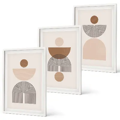 Set de 3 cuadros para salón con diseño de formas abstractas en tonos marrones