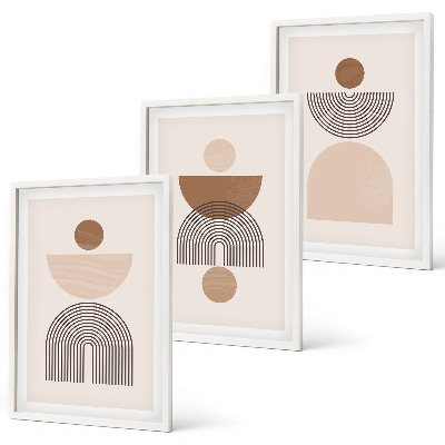 Set de 3 cuadros para salón Formas abstractas marrones