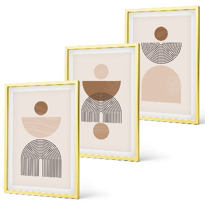 Set de 3 cuadros para salón Formas abstractas marrones