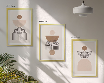 Set de 3 cuadros para salón Formas abstractas marrones