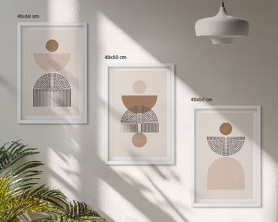 Set de 3 cuadros para salón Formas abstractas marrones