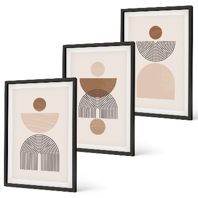 Set de 3 cuadros para salón Formas abstractas marrones