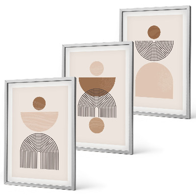 Set de 3 cuadros para salón Formas abstractas marrones