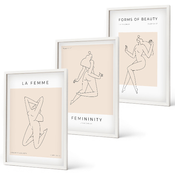Juego de 3 cuadros Póster minimalista con siluetas femeninas