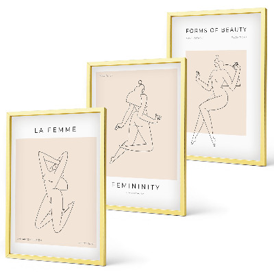 Juego de 3 cuadros Póster minimalista con siluetas femeninas