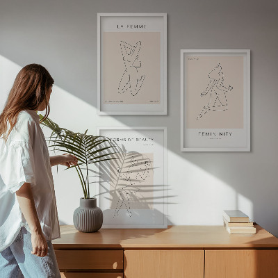 Juego de 3 cuadros Póster minimalista con siluetas femeninas